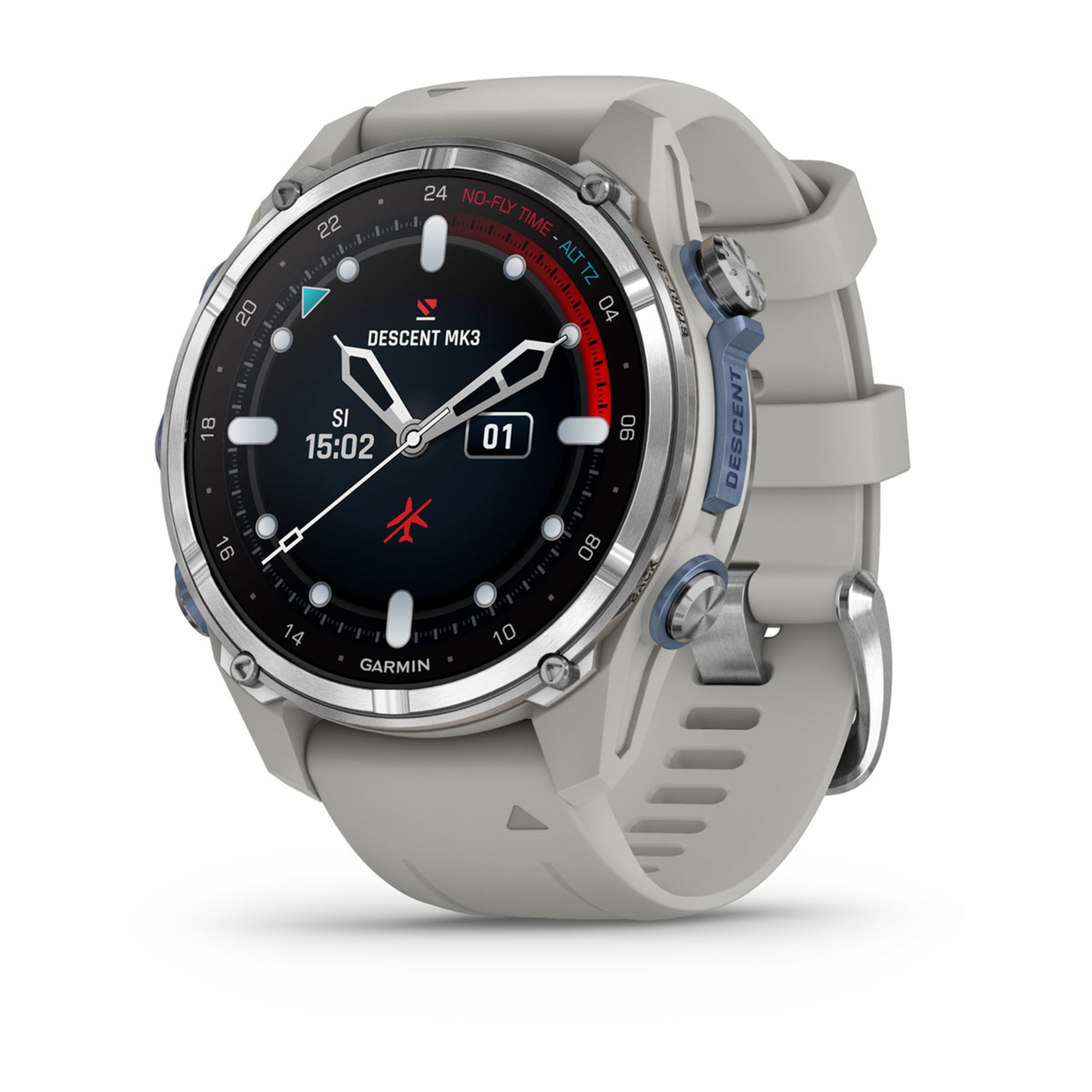 Descent Mk3 – 43 Mm - Stainless Steel With Fog Gray Silicone Band